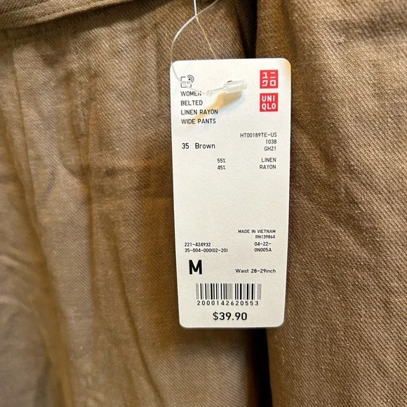 Uniqlo Tan Wide Leg High-Waisted Pants Size M - Picture 7 of 9